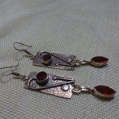 Artistic "Ruby" Handmade Stamped Sterling Dangle Earrings (2 1/4" Drop) #778a All Of My Jewelry Is Handmade By Me In My Smoke & Pet Free Home!!!!!! Please Note That Every Item Purchased Comes In A Drawstring Organza Bag For Easy Gift Giving!!! Please Note That I Will Consider Any Reasonable Offer On My Jewelry!!!!!!!!!! Please Let Me Know If You Have Any Further Questions. Thanks For Stopping By And Have A Terrific Day!!!! White Topaz Earrings, Witch Earrings, Heart Hoop Earrings, Rhinestone Bow, Pumpkin Earrings, Onyx Earrings, Animal Earrings, Topaz Earrings, Garnet Earrings