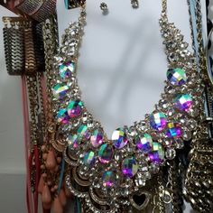 Chunky Chain With Beautiful Colored Rhinestone S Rhinestone Bling Necklace For Party, Bling Rhinestone Necklace For Party, Trendy Multicolor Chain Necklace With Chunky Chain, Chunky Rhinestone Necklace, Chunky Necklaces Statement Crystal, Elegant Multicolor Metal Rhinestone Necklace, Multicolor Crystal Rhinestone Necklace, Jewelry Chunky, Women's Boutique