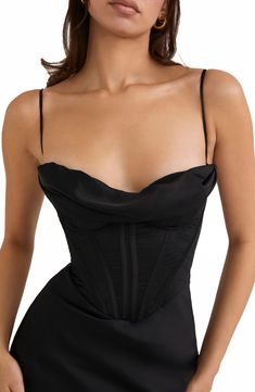 Be the highlight of every glam event in this stunning corset dress cut from silky satin in a curvaceous silhouette for an elegantly seductive look. Exclusive retailer 59 1/2" length Cowl neck Spaghetti straps Polyester/elastane Dry clean Imported Slytherin Wardrobe, House Of Cb Charmaine, Corset Outfit Ideas, Dark Academia Coquette, Academia Coquette, Old Money Lifestyle, Rich Outfits, Corset Looks, Solid Maxi Dress