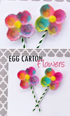 the facebook page for egg carton flowers is shown with two paper flowers on it