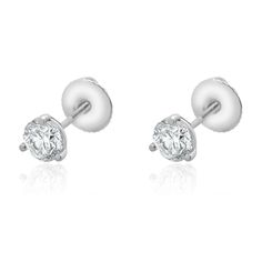 Material: 14K white gold Diamonds: 2 round brilliant cut = 0.92cttw Color: I Clarity: I2 Dimensions: earrings measure approximately 5.90mm in diameter Fastenings: screw backs Weight: 1.55 grams Classic Diamond White Diamond Earrings With Screw Back, Diamond White Diamond Earrings With Screw Back, Diamond White Earrings With Screw Back, Classic Sterling Silver Screw Back Earrings, Classic Sterling Silver Earrings With Screw Back, Classic White Gold Diamond Earrings With Screw Back, Round Diamond Earrings With Screw Back, Formal Diamond Earrings With Screw Back, Anniversary Diamond White Screw Back Earrings