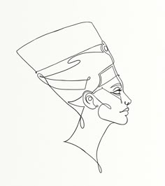 a line drawing of an egyptian woman's head with her hair in a bunt