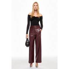 Faux Leather (100% PU). Pants. Front Zipper Closure. Shoulder to Hemline Length: 42". Inseam: 30". Rise: 15". Leg Opening: 23.5". Imported. Leather Wide Leg Pants, Ronny Kobo, Rent The Runway, Front Zipper, Leg Pants, Wide Leg Pants, Wide Leg, Faux Leather, Zipper