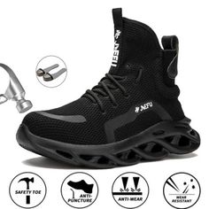 Great shopping ideas for Mens Steel Toe Safety Boots Sneakers Work Boots Sports Hiking Sneakers US6.5-14, Mens boots Wear-resistant High-top Sneakers For Sports, Outdoor Wear-resistant High-top Sneakers With Round Toe, Wear-resistant High-top Sneakers For Outdoor, Breathable High-top Boots For Streetwear, Wear-resistant Training Sneakers With Round Toe, Sporty Slip-on Sneakers With Reinforced Toe, Black High-top Sneakers With Reinforced Toe, Slip-resistant High-top Sneakers With Round Toe, Casual Sneakers With Reinforced Toe