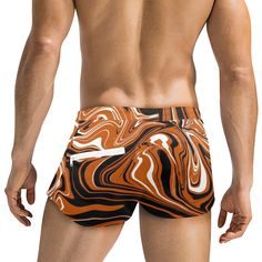 These team color inspired burnt orange shorts with a 2.5 inch inseam from BigTexFunkadelic are vibrant, lightweight and stretchy, making them perfect for your next summer event. They feature a drawstring waistband, inner lining (non-mesh), and a back zipper pocket. Can be utilized as unisex cover up/swimwear bottoms.• Made from 85% Polyester, 15% Spandex, smooth and lightly elastic.• Drawstring elastic waistband makes fit adjustable.• Printed using an advance heat sublimation technique, will not Orange Short Swim Trunks With Built-in Shorts, Orange Swim Trunks With Built-in Shorts, Orange Swim Bottoms With Built-in Shorts, Brown Sports Shorts For Summer, Casual Orange Swim Trunks Short Length, Orange Swimwear With Built-in Shorts, Orange Stretch Athletic Shorts For Summer, Casual Orange Swim Trunks, Brown Summer Sports Bottoms