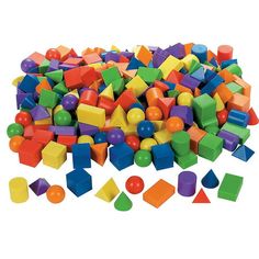 a pile of colorful plastic shapes and sizes on a white background with clippings