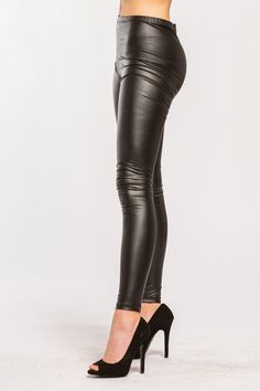 poly/spandex Trendy Fitted Full Length Leggings, Trendy Stretch Leather Pants For Spring, Trendy Elastic Elastane Leggings, Trendy High Waist Stretch Leggings, High Waist Stretch Leggings Trendy Style, Trendy Full-length Elastane Leggings, Trendy Full Length High Stretch Leggings, Trendy Fitted Leggings, Trendy Fitted Solid Color Leggings