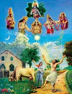 the four avatars of hindu deities are depicted in this painting, which depicts an image of