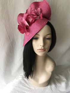 Are you ready for Summer Wedding? This hot pink flower fascinator hat is absolutely perfect. Styled to be worn as Kentucky Derby hat, Derby fascinator,Belmont Stakes, British tea Party or brunch hat, Mother of the Bride hat, Garden Wedding hat, ladies church hat, Preakness, Melbourne Cup or any special occasion. Styled to turn heads and yes! It's design to wear both ways. You got it ... no right or wrong way! Place on a headband or clips your choice. Please note that due to it being handmade by Floral Headpieces For Summer Garden Parties, Summer Flower Fascinator, Summer Costume Hats With Handmade Flowers, Summer Party Hats With Flower Shape, Floral Summer Party Costume Hats And Headpieces, Flower Shaped Summer Party Hats, Flower-shaped Summer Party Hat, Elegant Pink Headpiece With Structured Crown, Summer Floral Fascinator For Races