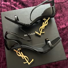 Ysl Opyum 110 Ysl Heel Black W/ Gold Heel Worn Twice Duster Bag And Box Great Condition Ysl Heels Black, Ysl Aesthetic, Ysl Boots, Shoes Ysl, Nice Heels, Board Outfit, Luxury Heels, Pretty Heels, Heels Aesthetic