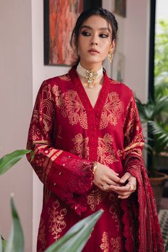 Nureh NJ-88 Maya Jacquard Collection Original brand suit fabric and photography lite diffrance in actual print. Red Silk Set With Digital Print, Silk Workwear Sets With Printed Motifs, Silk Sets With Printed Motifs For Workwear, Festive Long Sleeve Jacquard Lawn Suit, Elegant Wedding Suits With Digital Print, Elegant Long Sleeve Set With Digital Print, Printed Long Sleeve Unstitched Suit For Wedding, Classic Eid Festive Sets, Formal Suits With Printed Motifs And Long Sleeves