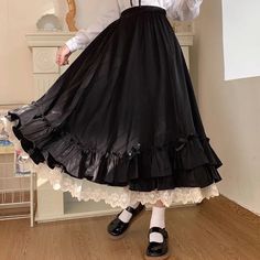 Japanese Skirt Layered Ruffle Skirt, Fitted Midi Skirt, White Long Skirt, Fotografi Vintage, Long Skirts For Women, Half Skirt, Extra Long Sleeves, Long Skirts, Black Midi Skirt