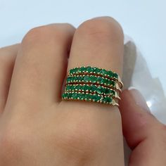 Emerald Ring Vintage - Green Emerald Ring - Yellow Gold Ring - 14k Emerald Ring - Statement Ring - Wire Gold Ring - Harem Ring -Turkish Ring *100% naturel emerald *14k-18k solid gold *solid gold (NOT plated) *gemstone: 2.25 mm. *stone shape: round *stones emerald: 32 pcs. *emerald Fine Jewelry Green Stackable Rings With Prong Setting, Fine Jewelry Stackable Emerald Ring, Fine Jewelry Stackable Emerald Ring With Round Band, Stackable Green Diamond Ring In 14k Gold, Stackable 14k Gold Emerald Ring Round Cut, Stackable Emerald Ring In 14k Gold, Stackable 14k Gold Emerald Ring With Round Band, Stackable Round Cut Emerald Ring In 14k Gold, 14k Gold Open Emerald Ring, Fine Jewelry