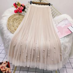 Pearl Skirt, Velvet Pleated Skirt, Tulle Long Skirt, High Waist Long Skirt, Wear Pearls, Pleated Skirts, Long Skirts For Women, Empire Dress, Long Skirts