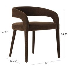 the measurements for an upholstered chair with arms and legs, including one arm