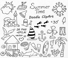 a black and white drawing of doodle clipart with different things to draw on it