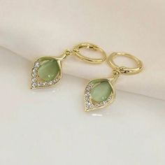 Love These Earrings. They're A Really Beautiful Jade Color. Jewelry Gold Earrings, Feminine Wedding, Jade Color, Dark Autumn, Unusual Earrings, Funky Earrings, Gem Earrings, Dark Feminine, Jade Earrings