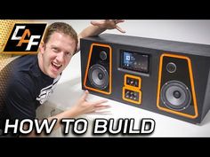 a man is holding up a radio with speakers on it and the words how to build