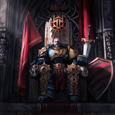 a painting of a knight sitting on a throne