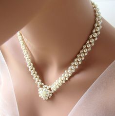 Pearl Wedding Necklace Bridal Jewelry Bridal by MelJoyCreations Handmade Elegant Pearl Necklace For Wedding, Elegant Cream Beaded Bridal Necklace, Elegant Beaded Necklaces With Pearl Pendant For Wedding, Cream Beaded Jewelry For Wedding, Handmade Bridal Necklace For Wedding, Handmade Round Bridal Necklace For Wedding, Cream Pearl-embellished Jewelry For Wedding, Cream Pearl Embellished Jewelry For Wedding, Elegant White Pearl Necklace For Wedding