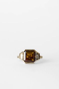 Amber Engagement Ring, June Rings, Trapezoid Side Stones, Brown Engagement Rings, Chicken Ring, Heirloom Engagement Rings, Amber Diamond, Deco Rings, Gemstone Wedding Rings