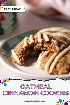 an oatmeal cinnamon cookie is on a plate