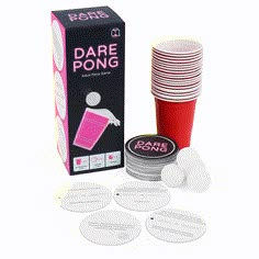 Set up in seconds and be the ultimate party host. Created by college students, Dare Pong is a full beer pong set with a twist. Weve added 78 drinking games and dares printed on 50 dare cards. Place a dare card under each cup. Once your cup is hit, read the dare card and do it! Most dare cards have a choice of 2 dares, but some are group activities. Finally, we left 3 cards blank for you to create your own dares. Friendsgiving Party Decorations, 21st Birthday Gifts For Her, Party Drinking Games, Drunk Games, Girls Night Games, Couples Games, Diy Party Games, Games For Parties, 17th Birthday Ideas