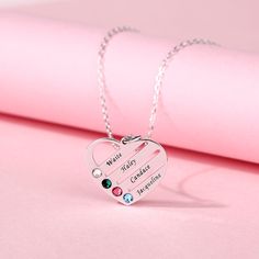 A piece that's absolutely exquisite from every angle, this necklace offers an irresistible combination of beauty and versatility. A birthstone for each child is a special way to honor your family. Engrave up to four names accompanied by their coordinating birthstones on our Heart Shaped Birthstone Necklace. Each child will feel loved and remembered while close to Mom's heart. Chain Type: Material: Plating Color: Silver Heart Pendant Birthstone Necklace For Mother's Day Birthday, Heart Pendant Birthstone Necklace For Birthday And Mother's Day, Mother's Day Heart Necklace With Birthstone For Birthday, Personalized Heart Pendant Birthstone Necklace As A Gift, Mother's Day Birthstone Heart Necklace For Birthday, Birthstone Heart Necklace For Birthday And Mother's Day, Mother's Day Birthday Birthstone Heart Necklace, Heart Cut Birthstone Jewelry For Birthdays, Heart Cut Birthstone Jewelry For Birthday