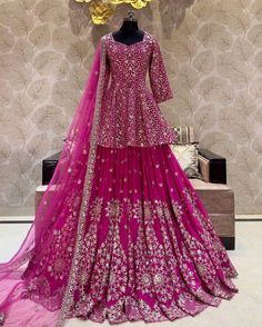 *Launching New Designer Party Wear Look Full Heavy Embroidery Sequence Work Top With Lehenga and Dupatta Ready to Wear Collection* 🧵 *Fabric Detail* 🧵 👗 *Top Fabric* :Georgette *Full Heavy Embroidery Sequence Work* *Full Sleeve*  👗 *Top Inner* : Micro Cotton ✂️📏*SIZE*: *XL(42) Free Size With ,XXL(44) Marjin* *(Fully Stitched Ready To Wear)* 👗 *Top Length* : 36-37 Inches *   👗 *Bottom Fabric* : Micro Cotton  ( *Fully Stiched*) With elastic  👗 *Dupatta Fabric* : Pure heavy Georgette With F Pink Palazzo Set For Diwali, Traditional Peplum Lehenga For Reception, Pink Palazzo Set With Dori Work For Wedding, Pink Designer Wear Unstitched Sharara, Traditional Peplum Lehenga With Dupatta, Pink Palazzo Set With Resham Embroidery For Reception, Pink Peplum Set For Eid, Designer Pink Sharara For Eid, Eid Peplum Sharara With Zari Work