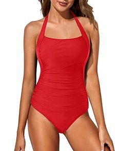 This retro one piece swimsuit is classic and elegant, tummy control and sexy backless details, which makes you more attractive, charming and confident.Features Imported Halter neck, backless Tummy control, slimming Removable padded, push up bra Vintage, retro, elegant Swimwear type: one piece Materials & Care 82% nylon, 18% spandex Hand wash