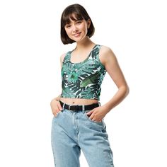 Monstera Fitted Stretchy Tropical Print Crop Tank - Etsy Cropped Tube Top, May 22, Tropical Print, Spandex Fabric, Crop Tank, The Cross, Tube Top, Womens Clothing Tops, Bathing Beauties