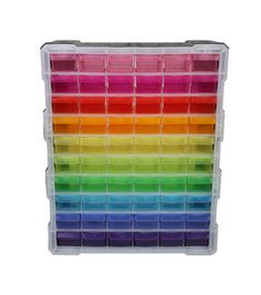 a plastic storage box filled with lots of different colors