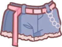 a blue and pink skirt with a chain on the belt around it's waist