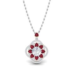 Style: Vintage Occasion: Party/Pom Wedding Engagement New Mom & Baby Christmas Anniversary Mother's Day Birthday Best For: daughter Mother grandmother wife sister girlfriend Sparkling and stunning, this necklace will capture your heart at first sight. Crafted in sterling silver, the pendant features round cut stones wrapped in a flower-look frame of shimmering smaller Heart Cut Ruby stones, and halo Frame With smaller Round Cut Diamonds.which shows a really exquisite look. With a glistening Lucky Flower, Printable Ring Sizer, Daughter Mother, Types Of Diamonds, Swarovski Stones, Stone Wrapping, Sister Wife, Mom Baby, Baby Christmas