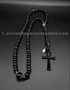 Black Spiritual Beaded Jewelry, Black Onyx Jewelry With Black Beads, Spiritual Black Jewelry With Polished Beads, Black Necklaces With Round Natural Stones, Black Gothic Jewelry With 8mm Beads, Black Onyx Jewelry With 8mm Beads, Black Onyx 8mm Beads Jewelry, Black Onyx 8mm Bead Jewelry, Symbolic Black Jewelry For Healing