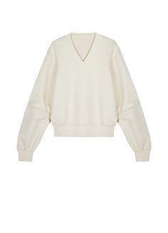 54% cotton 22% lyocell 17% polyester 7% spandex Extra long sleeves Long Sleeve Cotton Sweater With Logo Detail, Moisture-wicking Long Sleeve Sweatshirt, Luxury Pink Crew Neck Sweatshirt, Pink Cotton Sweatshirt With Logo Detail, Luxury Cotton Long Sleeve V-neck Sweater, Extra Long Sleeves, Floral White, Extra Long, Cotton Blend