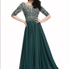 Free & Quick Shipping Exclusive, One Of A Kind Terani Couture Dress 50% Off Original Price Elegant Green A-line Evening Dress, Elegant Green Evening Dress, Elegant Green Mother Of The Bride Dress For Gala, Couture Evening Dress, Short Formal Dress, Formal Ball Gown, Lace Formal Dress, Terani Couture, Sequin Evening Dresses