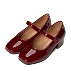 For this school season we created wear-forever shoes that'll elevate anything you style them with. These Holly heels have been crafted from glossy leather in a sweet Mary Jane shape with square toes and a buckle-fastening strap. Burgundy Mary Janes, Dark Red Shoes, Red Mary Janes, Red Mary Jane Shoes, Shoes Mary Janes, Summer Pumps, Mary Janes Shoes, Autumn Shoes, Cozy Shoes