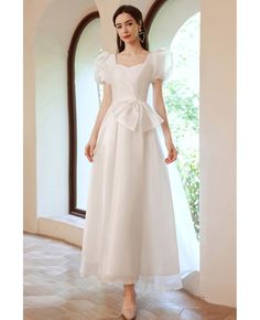 Elegant White Square Neck Formal Party Dress with Bubble Short Sleeves Wholesale #T74070 - GemGrace.com White Puff Sleeve Dress For Formal Occasions, Elegant Square Neck Puff Sleeve Dress For Prom, Elegant Puff Sleeve Dress With Square Neck For Prom, White Puff Sleeve Short Dress For Evening, Fitted Puff Sleeve Dress With Square Neck For Prom, Formal Puff Sleeve Dress With Square Neck, White Puff Sleeve Dress With Square Neck For Wedding, White Puff Sleeve Dress With Square Neck For Evening, White Puff Sleeve Wedding Dress With Sweetheart Neckline