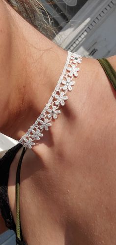 Choker White Flower Rhinestones Necklace - Etsy Delicate White Adjustable Jewelry, White Flower Jewelry For Party, Delicate White Jewelry For Party, Delicate White Jewelry For Spring, Delicate White Spring Jewelry, White Choker Jewelry For Parties, White Choker For Party, White Adjustable Jewelry For Parties, Dainty Summer Choker