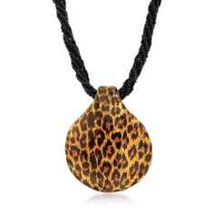 Ross-Simons - Italian Leopard-Print Murano Glass Pendant Necklace, 18kt Yellow Gold Over Sterling. 20". Elegant and on-trend, our leopard-print Murano glass pendant necklace adds a touch of exotic style to any look. Handcrafted in Italy, our fabulous animal-inspired pendant suspends from twisted strands of black Murano beads. It's a spot-on choice for your collection! Finishes with a polished 18kt yellow gold over sterling silver lobster clasp that includes a 2" extender. Leopard-print Murano gl Tiger Pendant, Murano Glass Necklaces, Twisted Bangle, Diamond Tennis Necklace, Glass Drop Earrings, Exotic Fashion, Pendant Necklace Gold, Beaded Drop Earrings, Glass Pendant Necklace