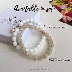 ✰ This tender white moonstone bracelet is a treasure. It has a very pure feminine energy and provides calmness to its wearer. Lovely gift that comes in a premium gift box by Stardust! The bracelet ahs beautiful blue sparkles and features one clear crystal bead to amplify the energy flow! Wearings moonstone jewelry: ♥ Boosts inner growth and strength. ♥ Brings feminine energy n higher level. ♥ Attracts abundance in life. ♥ Soothes emotional instability and stress, and stabilises the emotions, pro Adjustable White Crystal Bracelet Gift, White Hypoallergenic Bracelets As Gift, White Stackable Jewelry For Gifts, Hypoallergenic White Bracelets As Gift, Spiritual White Pearl Bracelet With Gemstone Beads, White Spiritual Pearl Bracelet With Gemstone Beads, White Pearl Bracelet With Gemstone Beads For Spiritual Wear, White Minimalist Crystal Bracelet For Everyday, Minimalist White Crystal Bracelet For Everyday