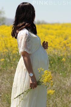 Lace Maternity Dress With Lace Trim, Short Bell Sleeves, Maternity Maxi Dress, Maternity Maxi, Sheer Shorts, Pregnancy Maxi Dress, Scalloped Trim, Cream Lace, Maternity Fashion