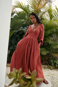 Romantic and ethereal, this sweet maxi from our free-est collection is a true versatile staple. **Fit:** Billowy throughout with cinched waist **Features:** V-neckline, smocked paneling at bodice, exaggerated sleeves, embroidered lace piecing at the skirt **Why We ❤ It:** Timeless with a sleek heel or laid back with simple flats, this style has endless ways to wear. | Dixie Maxi by free-est at Free People in Auburn, Size: XS Europe Shopping, Garden Wedding Guest, Bridesmaid Things, Extra Dresses, Vacation Essentials, Dress Weights, Exaggerated Sleeves, Dress Pleated, Fall 23