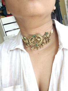 Brass alloy rajwadi polish Necklace For Neckline, Choker Necklace Set, Saree Dress, Vintage Bags, Ring Bracelet, Earring Necklace, Jewelry Sales, Necklace Set, Jacket Dress