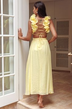 Shop the Madara Laced Back Ruffle Dress Yellow | Selfie Leslie Beach Wedding Guest, Beach Wedding Guest Dress, Yellow Bridesmaid Dresses, Yellow Bridesmaids, Red Bridesmaids, Wrap Midi Dress, Lace Bodycon Dress, Blue Bridesmaids, Date Night Dresses