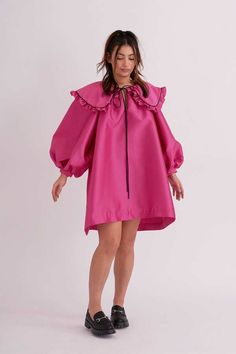 Eliza Faulkner Mandy Dress - Pink Mikado Wide Collar Dress, Oversized Womens Fashion, Tie Collar Dress, Oversized Babydoll Dress, Large Collar Dress, Collared Babydoll Dress, Dress With Collar And Sleeves, Oversized Collar Dress, Raglan Sleeve Outfit