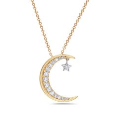 Birmingham Jewelry Item Number: BJNK12771XD Women's Gold Necklace Moon And Star With Diamonds 14K Yellow Gold / White GoldChain Included: 16" - 18" Adjustable Diamond: 18 round 0.38ct *The possibilities are not limited to the options in the dropdown. For pricing on further customizations & special options, please call: 1-586-939-5100 Luxury Yellow Gold Celestial Diamond Necklace, Luxury Star-shaped Diamond Necklace For Women, 14k Gold Celestial Necklace With Diamond Accents, Celestial White Gold Necklace With Diamond Accents, Celestial White Gold Necklaces With Diamond Accents, Celestial White Gold Moon Phase Necklace, Celestial Moon Phase White Gold Necklace, 14k Gold Celestial Necklace With Single Cut Diamonds, Fine Jewelry Diamond Necklace With Moon Charm