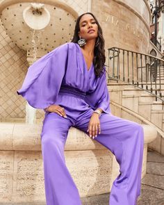 Cheri Wide Leg Jumpsuit | Ramy Brook Plunge Jumpsuit, Stylish Jumpsuit, Statement Sleeves, Deep Plunge, Ramy Brook, Cocktail Event, Perfect Foundation, Wide Leg Jumpsuit, Black Crystals