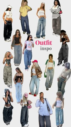 an image of people in different outfits posing for the camera and texting outfit inspo